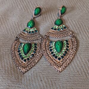 Elegant Green and Gold Dangle Earrings